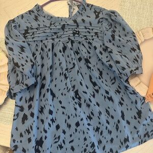 SHEIN Blue and Black Patterned Blouse